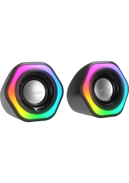 Mikado MD-176 2.0 3W*2 Siyah Rgb Aydınlatmalı USB + 3.5mm USB 5V Speaker Hoparlör